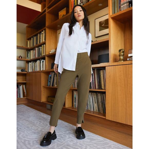 Aday Straight Up Dress Pants Pull On Olive Green Office Commuter Womens Medium - Picture 1 of 6